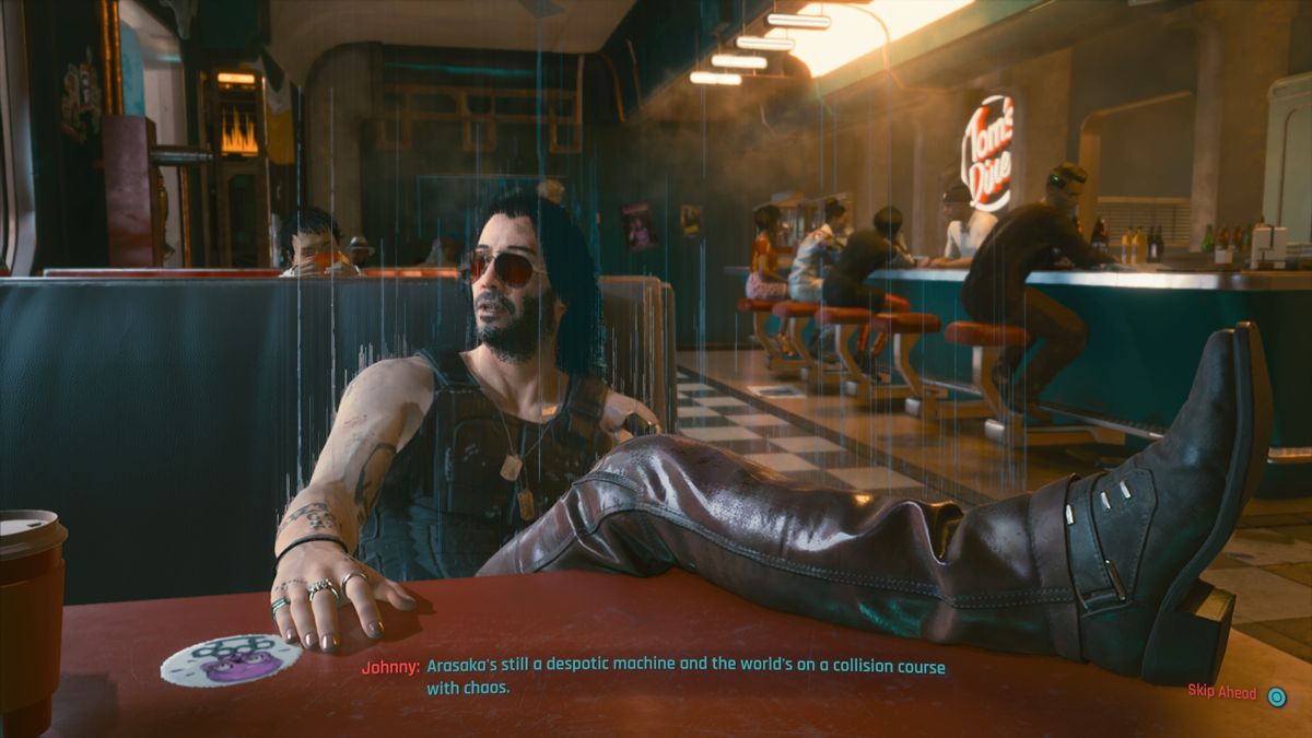 Cyberpunk 2077 (PlayStation 4) screenshot: Starting to get more familiar with Johnny