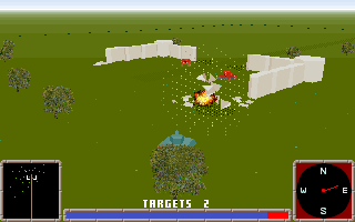 Annihilator Tank (DOS) screenshot: Later zones introduce increasingly more complex fortifications to stand in your way. They're fully destructible.