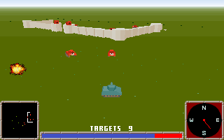 Annihilator Tank (DOS) screenshot: This fortress has stationary turrets in addition to the mobile tank force out to get you.
