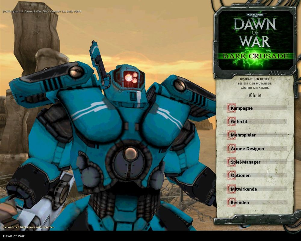Warhammer 40,000: Dawn of War - Dark Crusade (Windows) screenshot: The main menu (Tau variation)