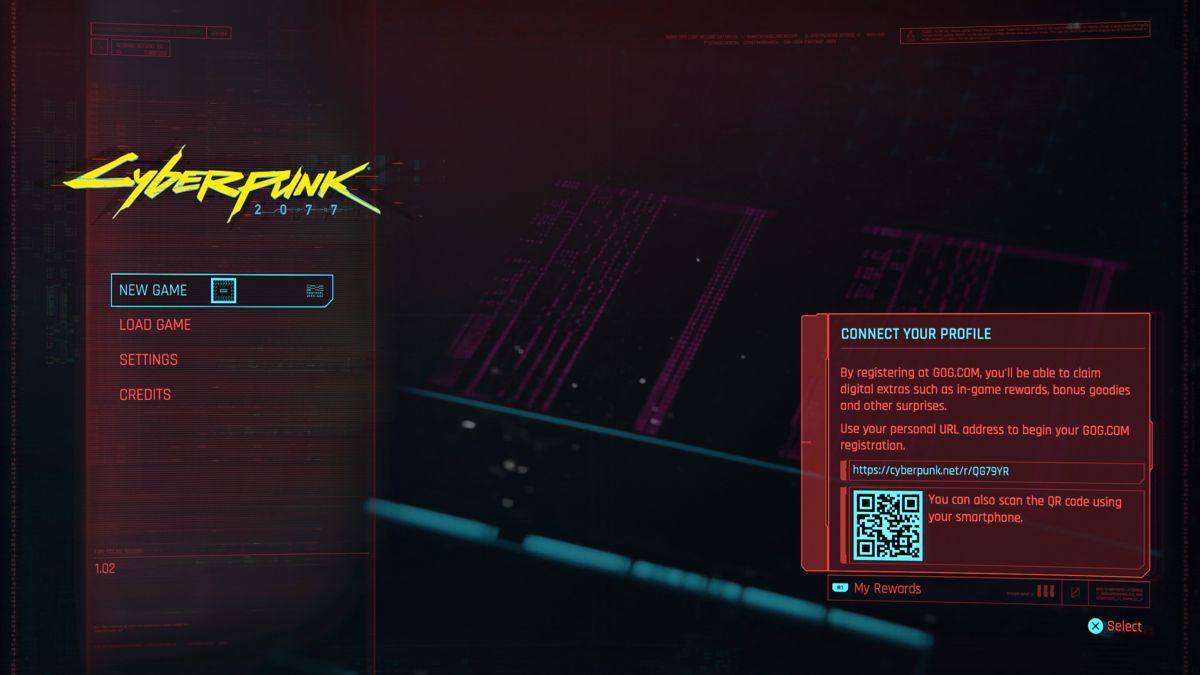 Cyberpunk 2077 (PlayStation 4) screenshot: Main menu