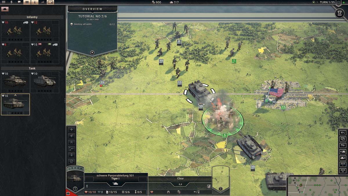 Panzer Corps 2 (Windows) screenshot: Tutorial mini-campaign goes through some combat and UI basics in a set of fictional missions