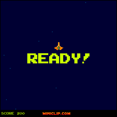 Galactic Warrior (Browser) screenshot: Life lost. The screen shows a Ready message for the player to continue the game.