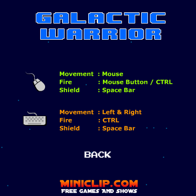 Galactic Warrior (Browser) screenshot: How to play the game.