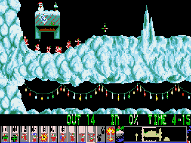 Xmas Lemmings (DOS) screenshot: Xmas '92 - Level 2