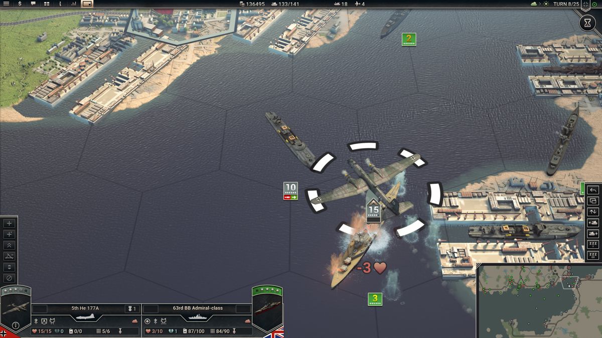 Panzer Corps 2 (Windows) screenshot: Heavy bombers are quite effective against enemy destroyers, cruisers, and battleships