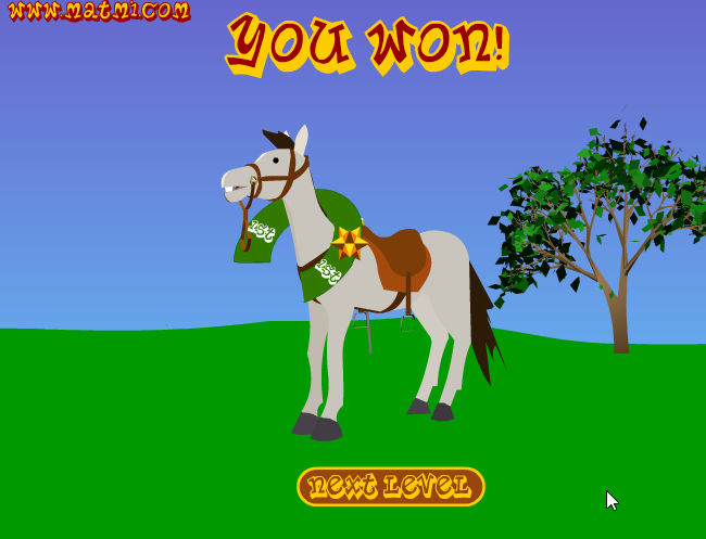 Horse Racin' (Browser) screenshot: Screen after winning a level