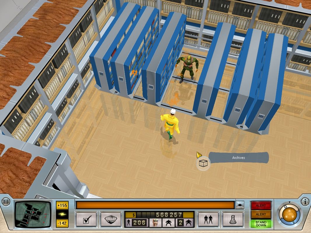Evil Genius (Windows) screenshot: ...to the extreme, such as being squished in between bookcases.
