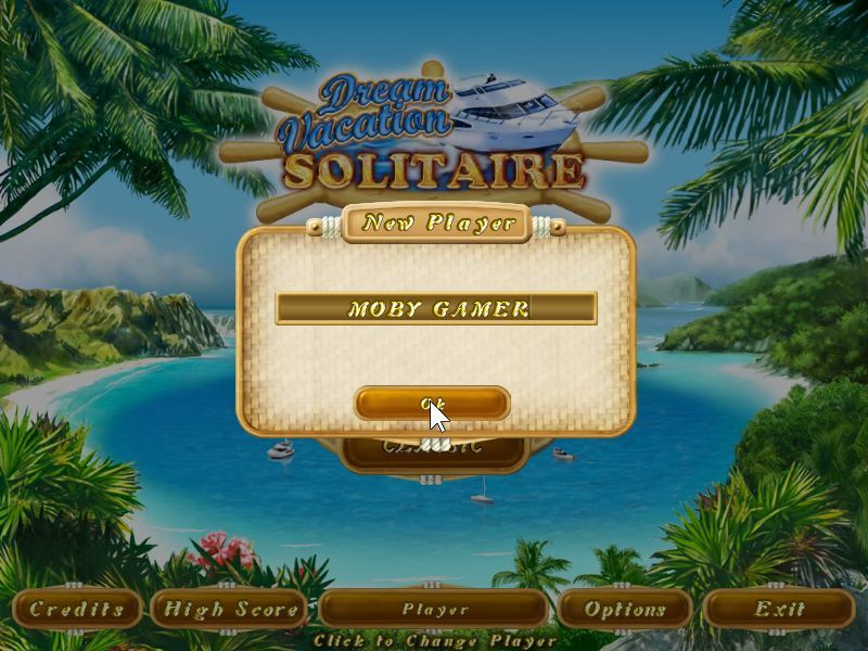 Dream Vacation Solitaire (Windows) screenshot: Entering the player's name. The only time a keyboard is needed