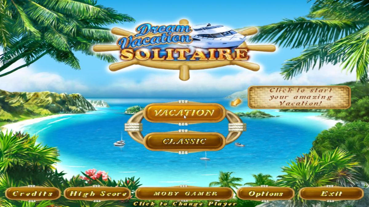 Dream Vacation Solitaire (Windows) screenshot: The main menu as it appears when the LCD graphics option has been selected