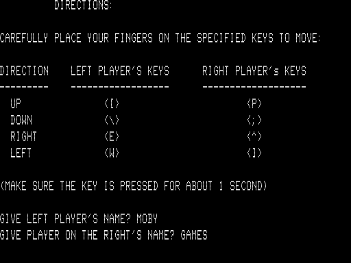 Blockade (TRS-80) screenshot: Game Setup