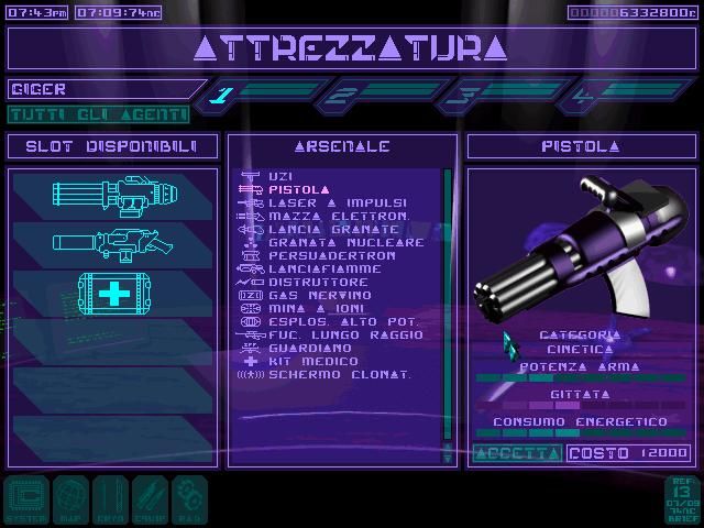 Syndicate Wars (DOS) screenshot: Weaponry/Items store...