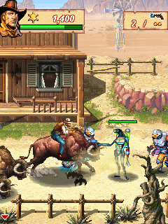 Cowboys & Aliens (J2ME) screenshot: On top of a buffalo