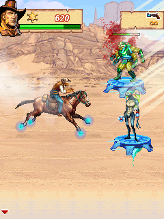 Cowboys & Aliens (J2ME) screenshot: My horse can run through the sky