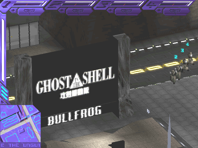 Syndicate Wars (DOS) screenshot: Ghost in the Shell ads.