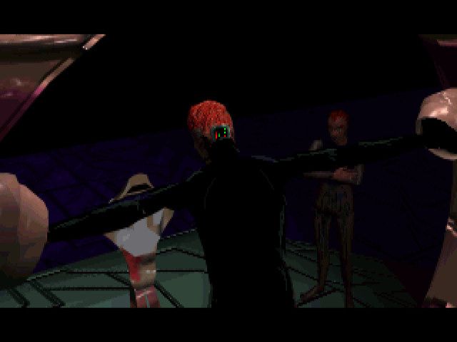 Syndicate (DOS) screenshot: Intro Movie - Inserted in his neck, the CHIP is able to change his perception of the reality, to control him.