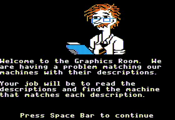 Those Amazing Reading Machines I (Apple II) screenshot: Graphics Room
