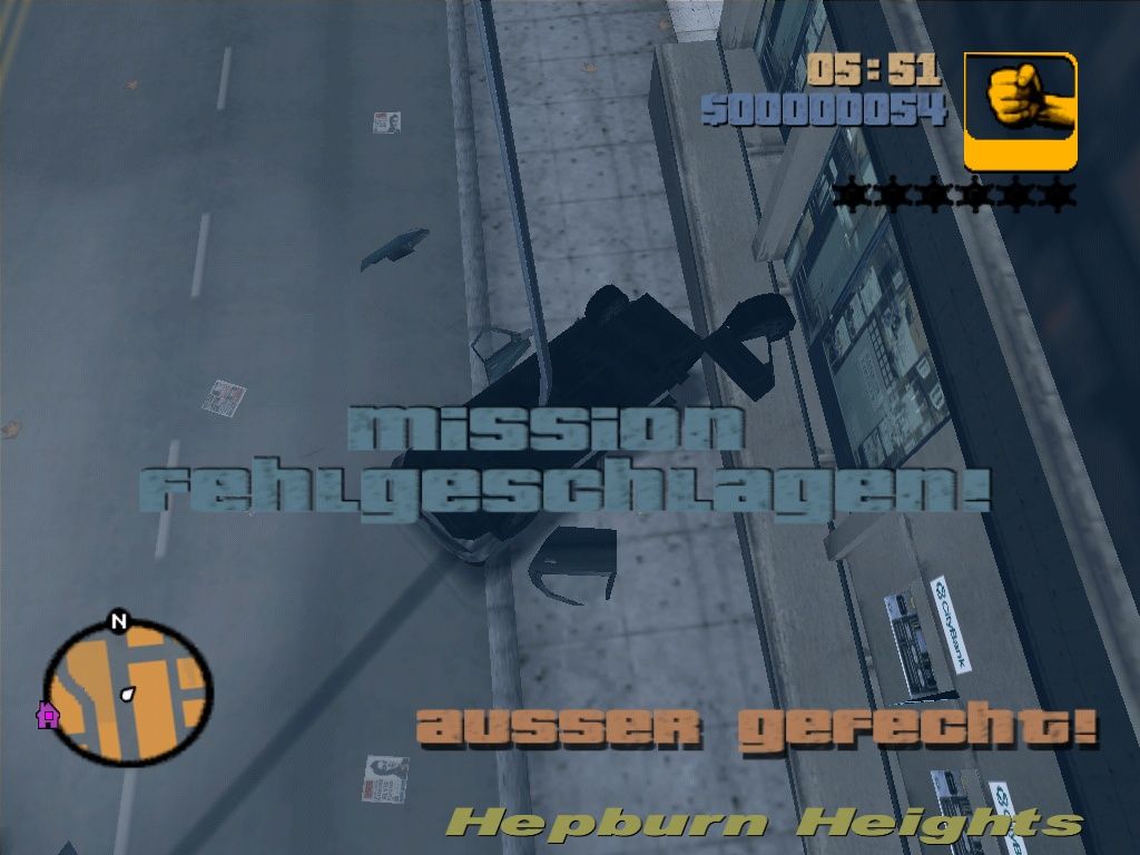 Grand Theft Auto III (Windows) screenshot: Doh - mission failed!