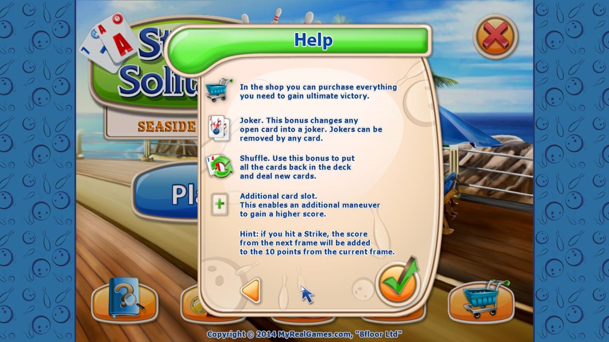 Strike Solitaire 2: Seaside Season (Windows) screenshot: Help screen two<br>That is all there is to the game