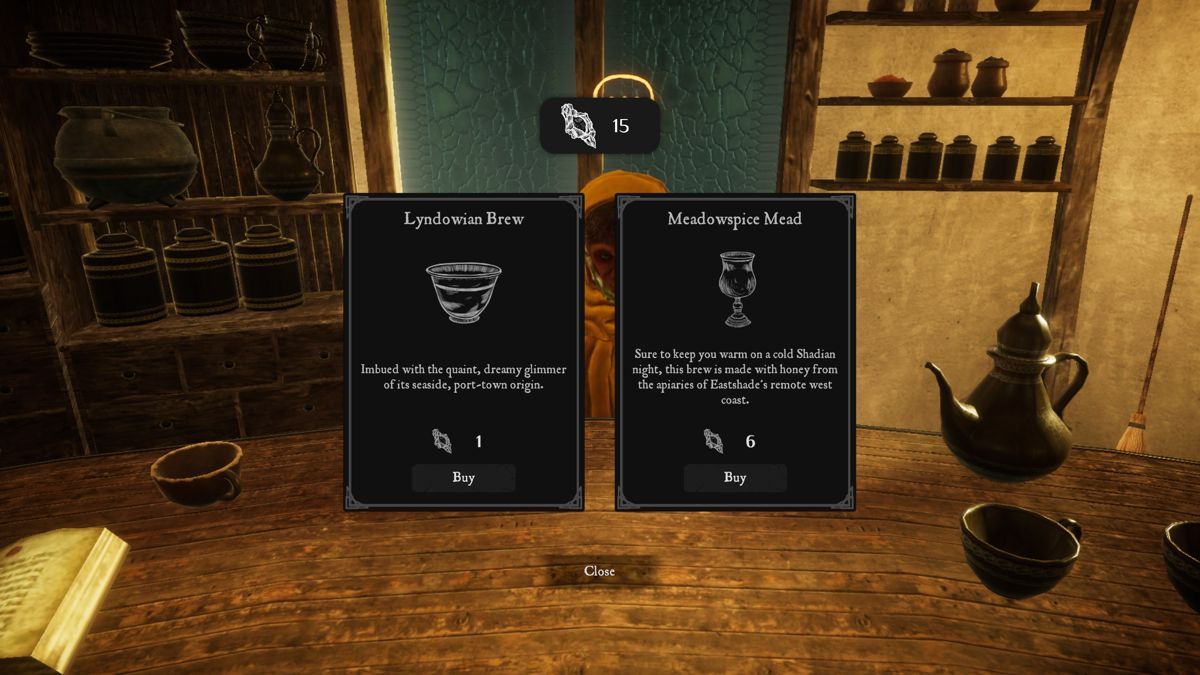 Eastshade (Windows) screenshot: Buy an item at the inn.
