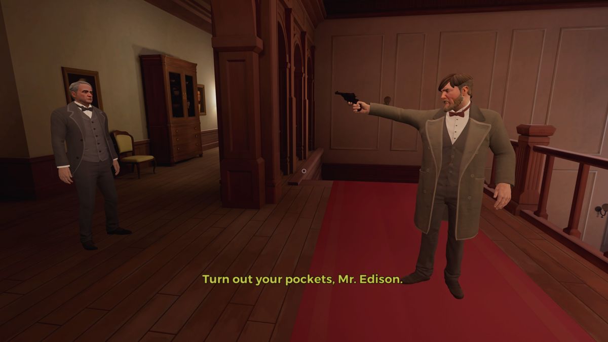 The Invisible Hours (PlayStation 4) screenshot: Gustav is suspecting Edison (TV mode)