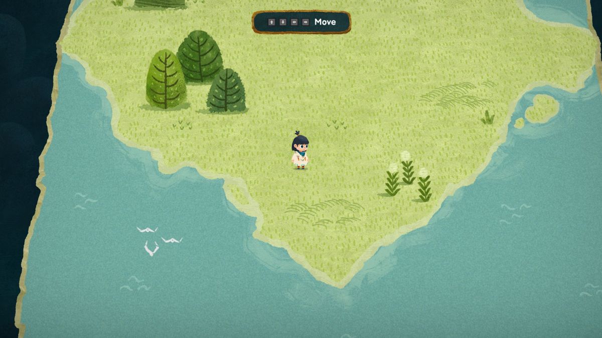 Carto (Windows) screenshot: After the company logos the game starts with the character alone on the ground. When she stands up the movement controls are revealed <br><br>Demo version
