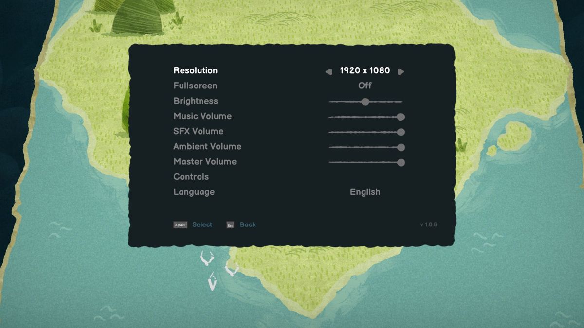 Carto (Windows) screenshot: The in-game configuration options. Note the game can be played in windowed or full screen modes and at a variety of screen resolutions<br><br>Demo version