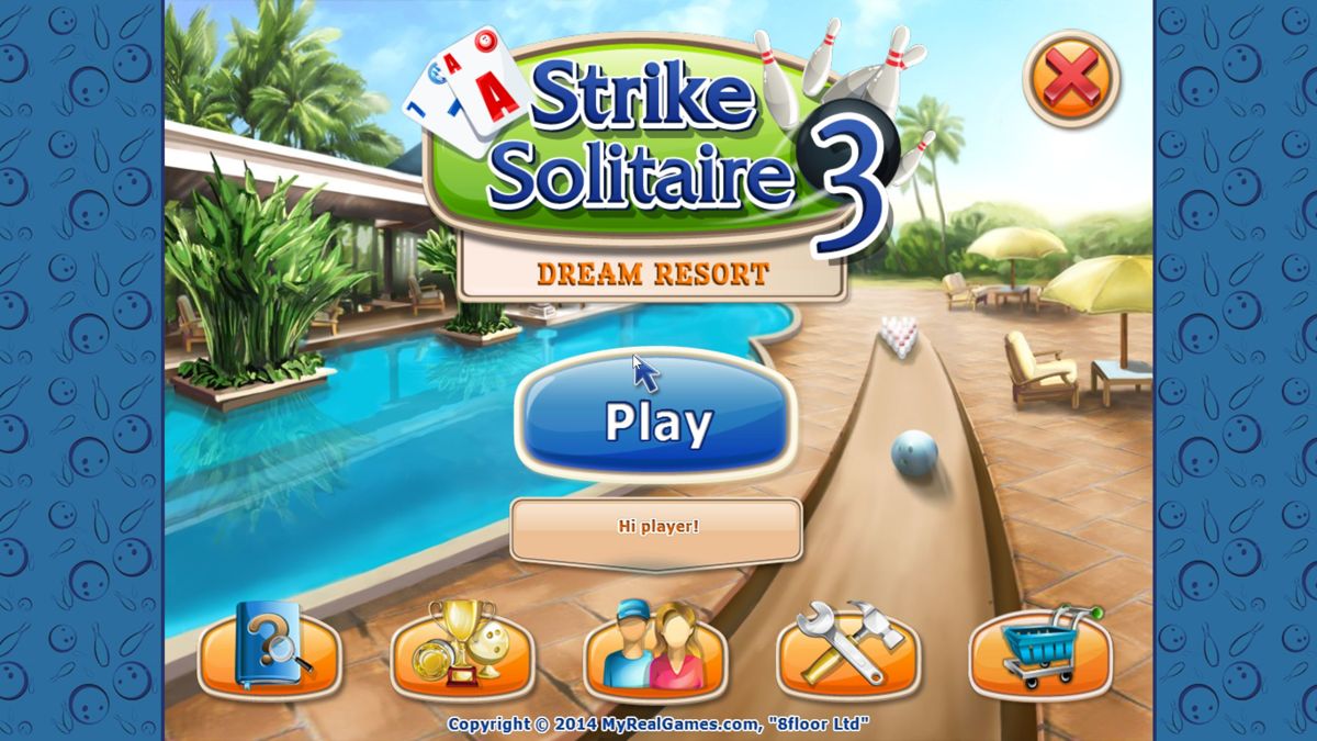 Strike Solitaire 3: Dream Resort (Windows) screenshot: The title screen and main menu