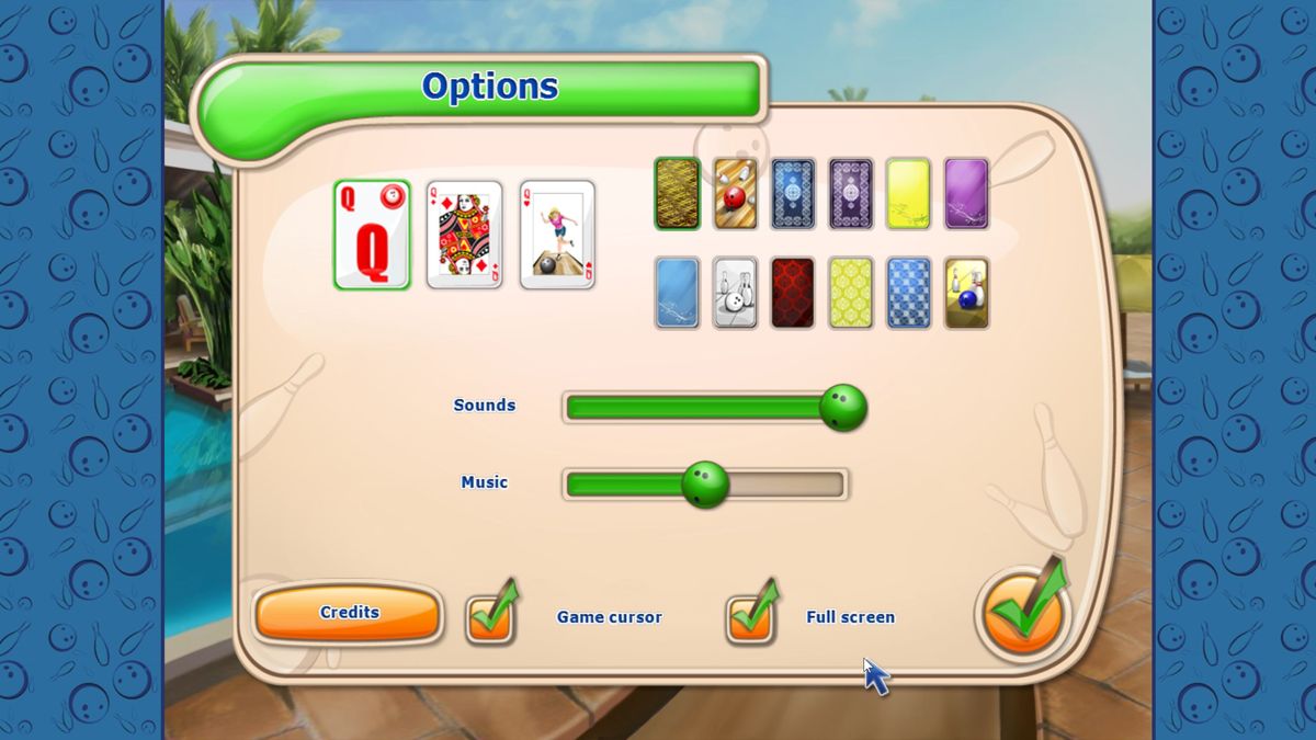 Strike Solitaire 3: Dream Resort (Windows) screenshot: The in game configuration options