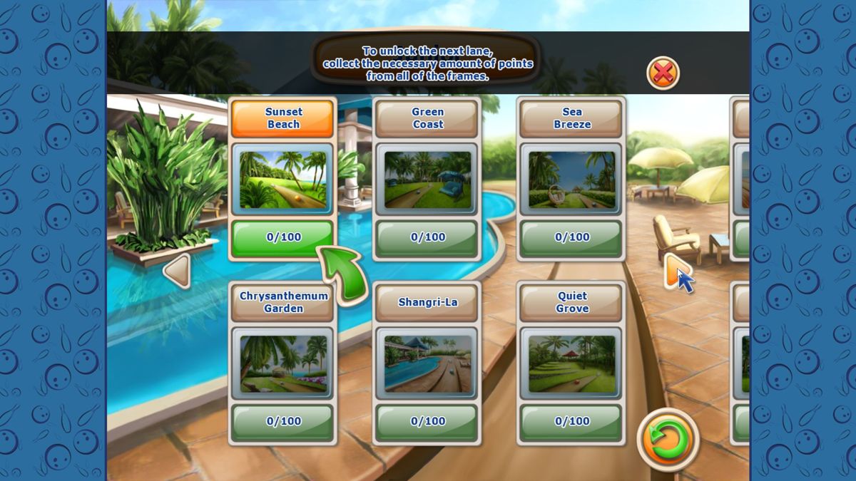 Strike Solitaire 3: Dream Resort (Windows) screenshot: There are multiple venues to play.<br>Sunset Beach featured in Strike 2