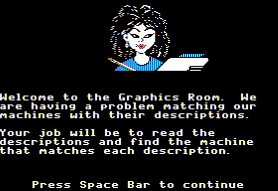 Those Amazing Reading Machines IV (Apple II) screenshot: Graphics Room
