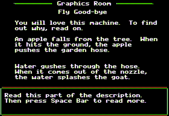 Those Amazing Reading Machines II (Apple II) screenshot: Fly God Bye Description
