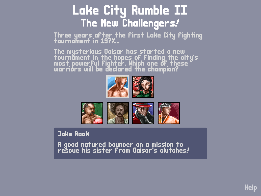 Lake City Rumble II: The New Challengers! (Browser) screenshot: Choosing a character to play.