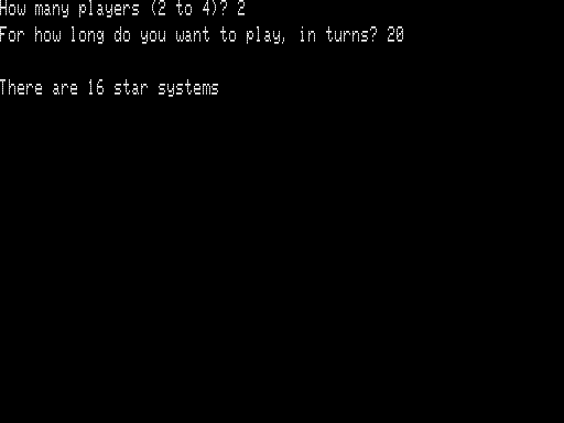 Stellar Empires (TRS-80) screenshot: Game Setup