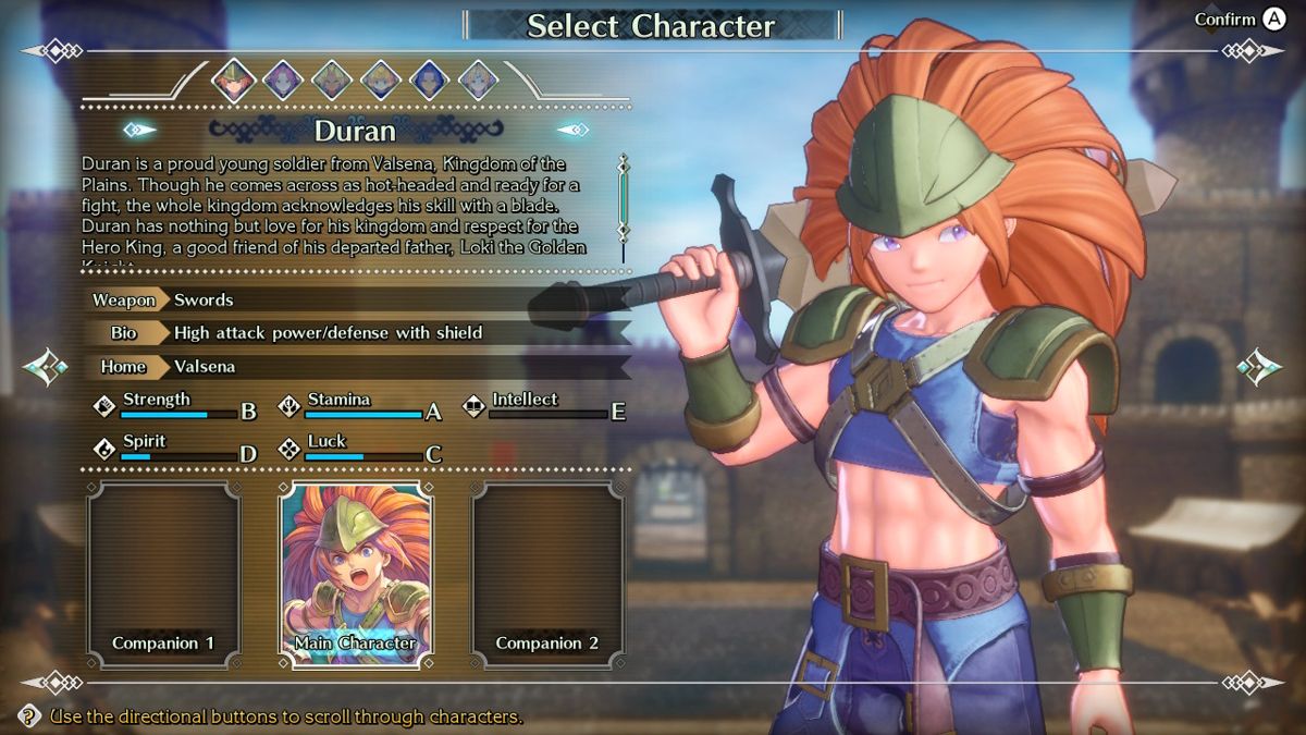 Trials of Mana (Nintendo Switch) screenshot: Selecting your Main character. Will it be.... Duran?