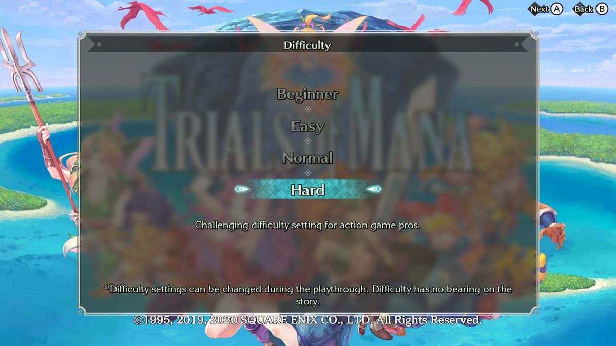 Trials of Mana (Nintendo Switch) screenshot: Difficulty Settings