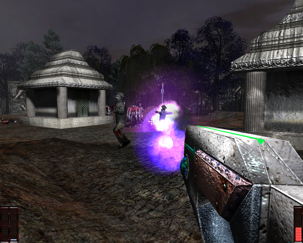 Cemetery Warrior (Windows) screenshot: The plasma gun fires fast bursts of energy.
