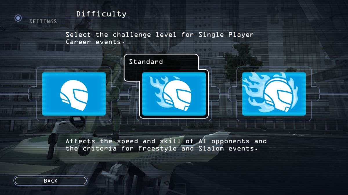 Riptide GP: Renegade (Android) screenshot: You can change game difficulty at any time