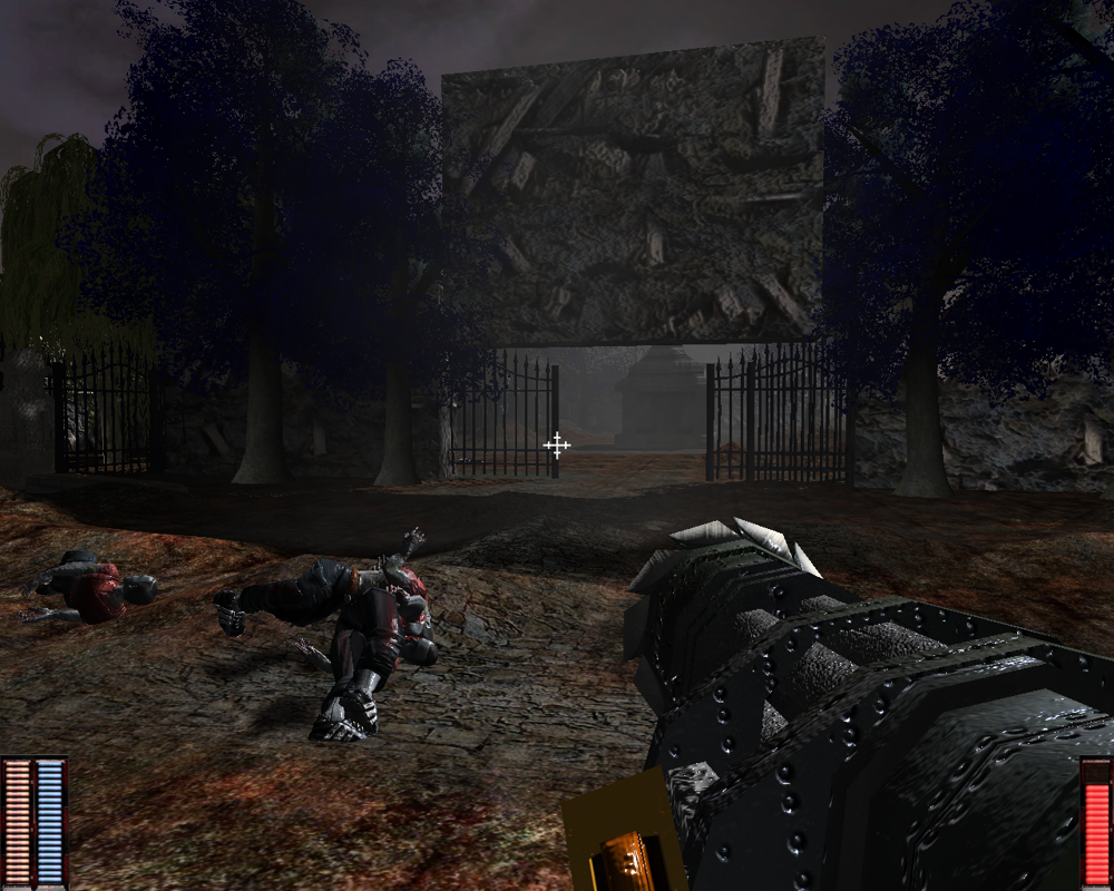 Cemetery Warrior (Windows) screenshot: After I kill all the zombies here, the door to the next area slides up.