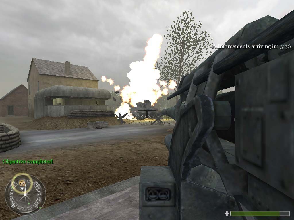 Call of Duty (Windows) screenshot: Tanks can only be destroyed with heavy armaments, like this big gun