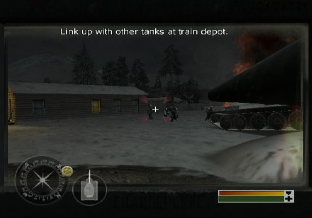 Call of Duty: Finest Hour (PlayStation 2) screenshot: Wehrmacht infantry coming out of the barracks