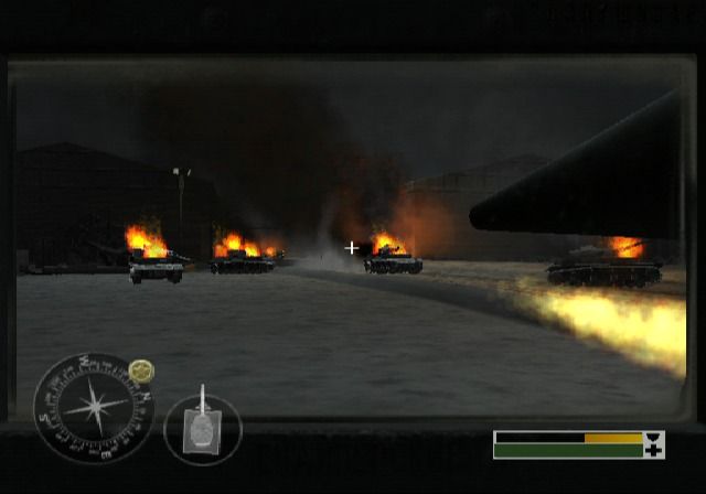 Call of Duty: Finest Hour (PlayStation 2) screenshot: German tanks protecting their airfield... unsuccessfully