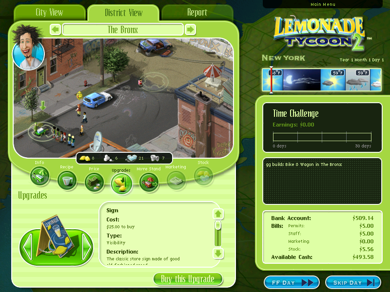 Lemonade Tycoon 2: New York Edition (Windows) screenshot: The Bronx