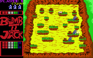 Bomb Jack II (Commodore 64) screenshot: Killed by one of these nasty lizards