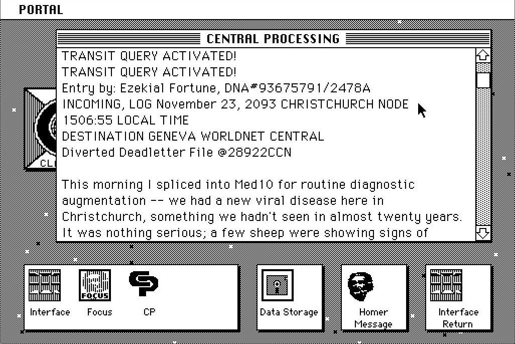 Portal (Macintosh) screenshot: Reading a priority message