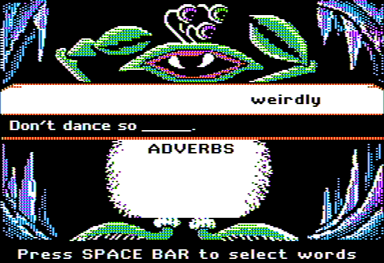 Grammar Monsters (Apple II) screenshot: Eating Adverbs