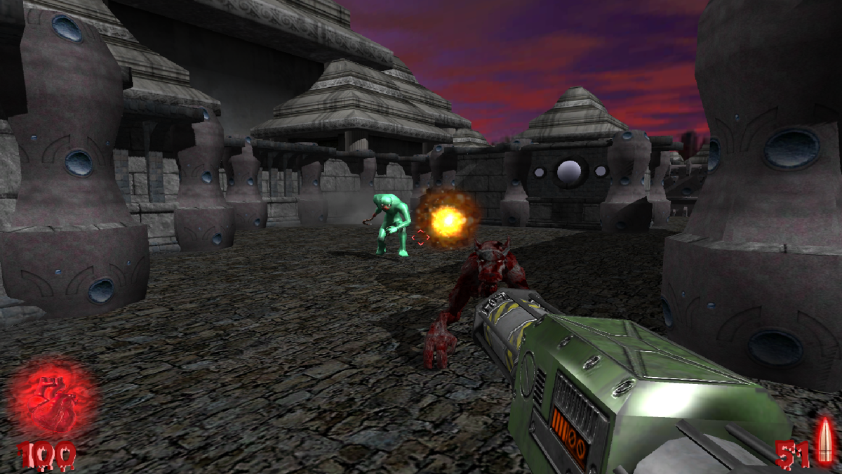 Cemetery Warrior II (Windows) screenshot: Firing the rocket launcher.