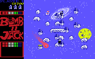 Bomb Jack II (Commodore 64) screenshot: Same background but different ledges
