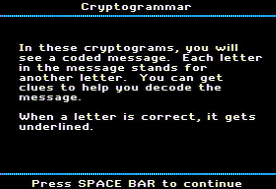 Grammar Gazette (Apple II) screenshot: Cryptogrammer