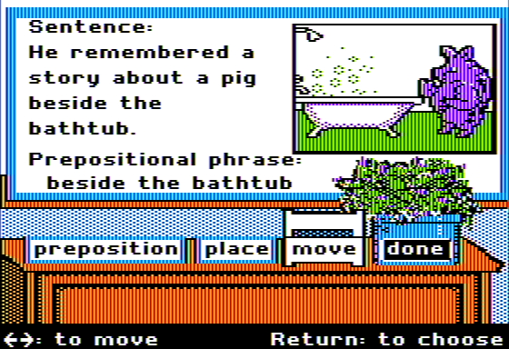 Grammar Gazette (Apple II) screenshot: Using Prepositions